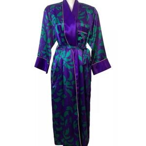 Vintage Victoria's Secret Gold Label Green Purple Satin Wrap Robe size S / M